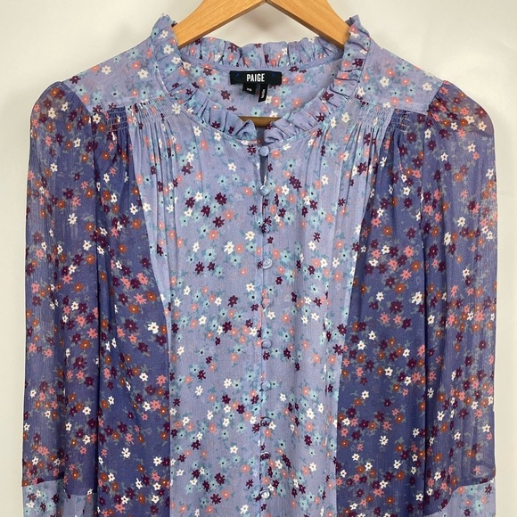 Paige DOROTHY BLOUSE in Crown Blue Floral Boho fits true to size- size XS - Picture 4 of 14